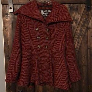 Red/orange and brown peplum pea coat